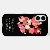Aangepaste Naam Elegant Zwart Rood Wit Bloemen Mam Case-Mate iPhone Case (Achterkant (horizontaal))
