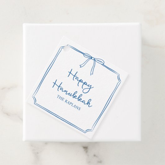 Aangepaste Naam Elegante Blauwe Bow Hanukkah GIft Bedankjes Labels (In situ)