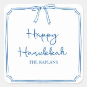 Aangepaste Naam Elegante Blauwe Bow Hanukkah GIft Vierkante Sticker (Voorkant)