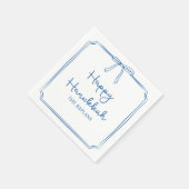 Aangepaste Naam Elegante Blauwe Bow Hanukkah Party Servet (Hoek)