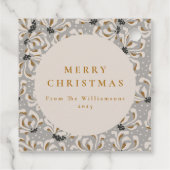 Aangepaste naam Elegante Goudgrijze Bloem Kerstmis Bedankjes Labels (Achterkant)