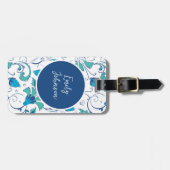 Aangepaste naam Elegante Turkooisblauwe Botanische Bagagelabel (Voorkant horizontaal)