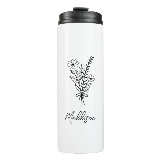 Aangepaste naam, Elegante typografie bloem bos Thermosbeker (Voorkant)