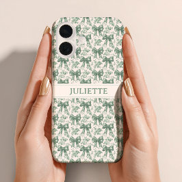 Aangepaste Naam Elegante Vintage Bloemen Groene Bo iPhone 16 Hoesje