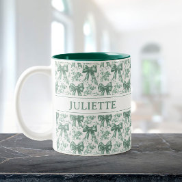 Aangepaste Naam Elegante Vintage Bloemen Groene Bo Tweekleurige Koffiemok