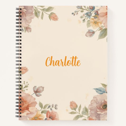 Aangepaste naam elegante vintage bloemmotief  notitieboek (Voorkant)