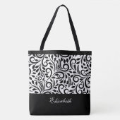 Aangepaste naam Elegante Zwarte & Witte Mode Tote Bag (Voorkant)