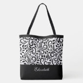 Aangepaste naam Elegante Zwarte & Witte Mode Tote Bag (Achterkant)