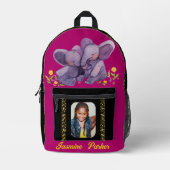 Aangepaste naam Elephant Glitter Lefty Paarse Scho Bedrukte Rugzak (Voorkant)