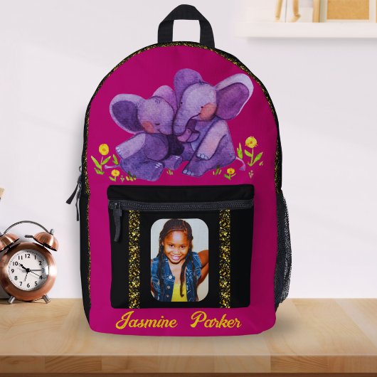 Aangepaste naam Elephant Glitter Lefty Paarse Scho Bedrukte Rugzak