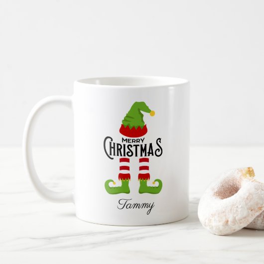 Aangepaste naam Elf Merry Kerstmis Koffiemok (Met donut)