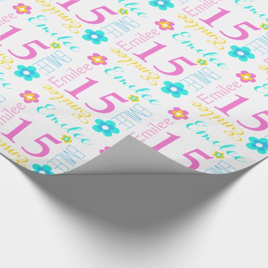 Aangepaste naam Emilee-leeftijd 15-jarig omslag Cadeaupapier (Hoek)