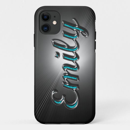 Aangepaste naam "Emily" in Turquoise en Silver Des Case-Mate iPhone Case (Achterkant)