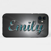 Aangepaste naam "Emily" in Turquoise en Silver Des Case-Mate iPhone Case (Achterkant (horizontaal))