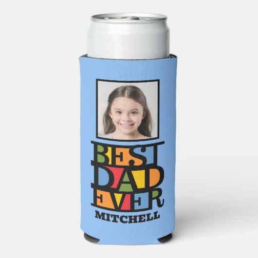 Aangepaste naam en 2 foto's BESTE DAD OOIT Seltzer Blikjeskoeler (Seltzer Achterkant)