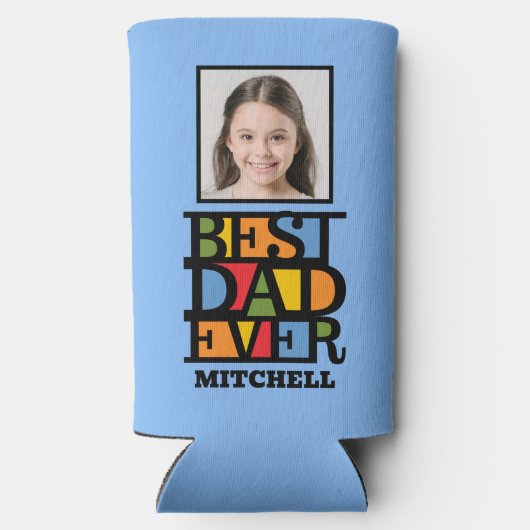 Aangepaste naam en 2 foto's BESTE DAD OOIT Seltzer Blikjeskoeler (Achterkant)