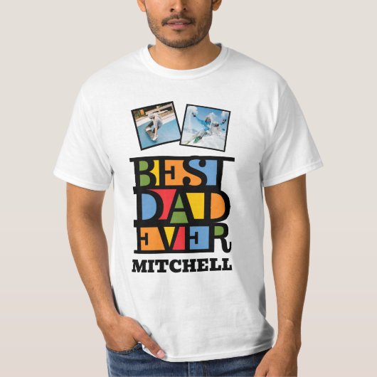 Aangepaste naam en 2 foto's BESTE DAD OOIT T-shirt (Voorkant)