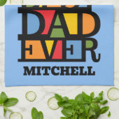 Aangepaste naam en 2 foto's BESTE DAD OOIT Theedoek (Gevouwen)