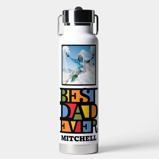Aangepaste naam en 2 foto's BESTE DAD OOIT Waterfles (Voorkant)
