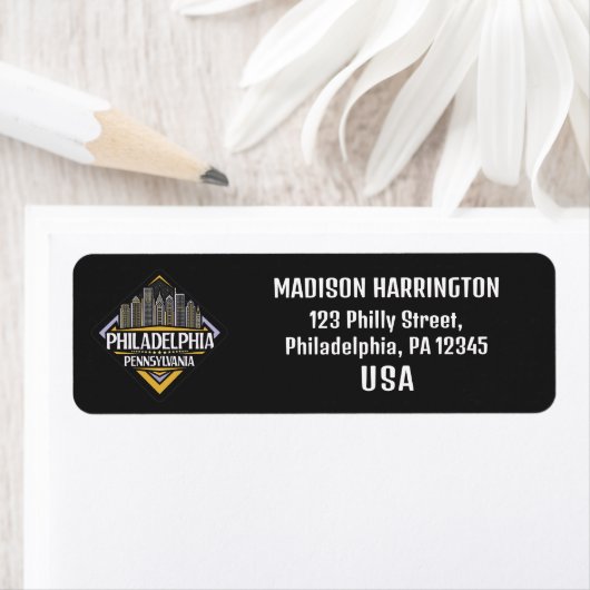 Aangepaste naam en adres Philadelphia Pennsylvania Etiket (Insitu)