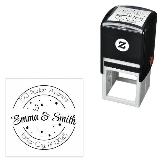 Aangepaste naam en adres sterrenhemel zelfinktende stempel (In situ)