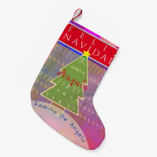 Aangepaste naam en bericht "Feliz Navidad" Kleine Kerstsok (Voorkant (Hangend))