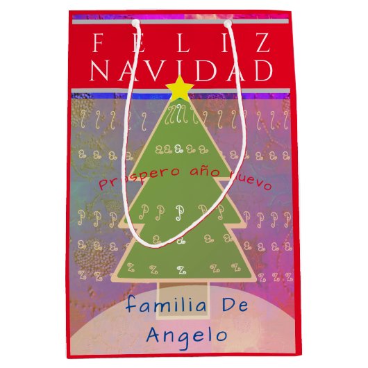 Aangepaste naam en bericht "Feliz Navidad" Medium Cadeauzakje (Voorkant)