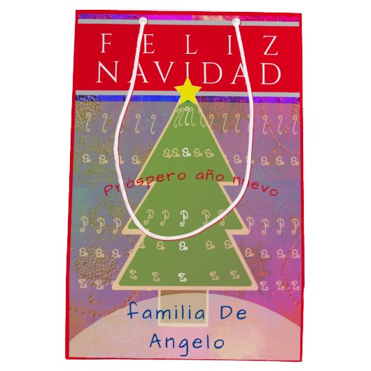 Aangepaste naam en bericht "Feliz Navidad" Medium Cadeauzakje (Achterkant)