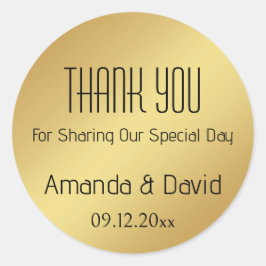 Aangepaste naam en datum gouden bedankingslabels ronde sticker
