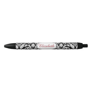 Aangepaste Naam en Elegant Zwart-Wit Damask A21 Zwarte Inkt Pen