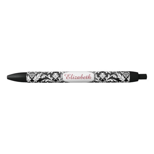 Aangepaste Naam en Elegant Zwart-Wit Damask A21 Zwarte Inkt Pen (Voorkant)