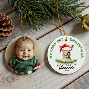 Aangepaste naam en foto-aandenken met cute Aus Roo Keramisch Ornament