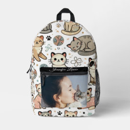 Aangepaste naam en foto Cat Pattern Bedrukte Rugzak