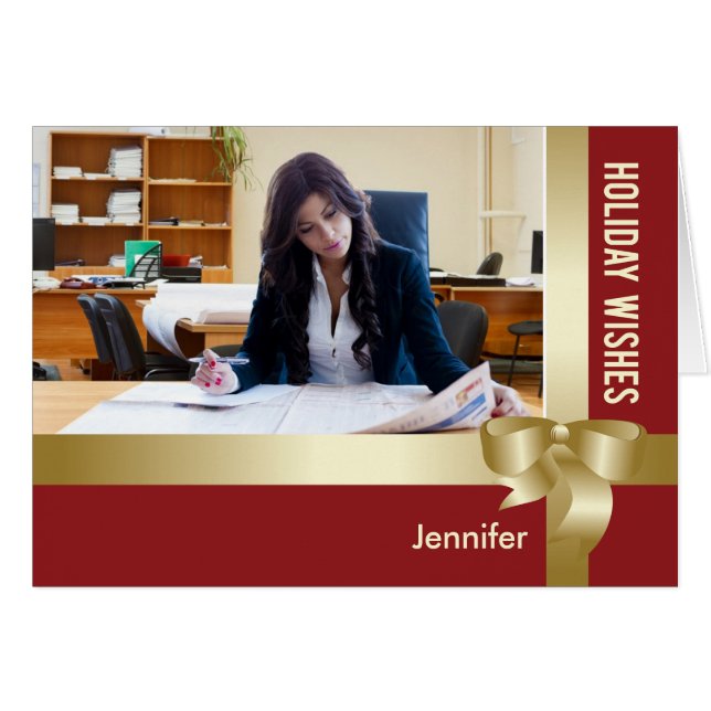 Aangepaste naam en foto-feestdag rood, gouden bol (Voorkant Horizontaal)