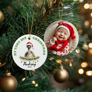 Aangepaste naam en foto-herinnering met knuffel Au Keramisch Ornament