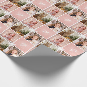 Aangepaste naam en foto-inkoute Roos Gold Glitter Cadeaupapier