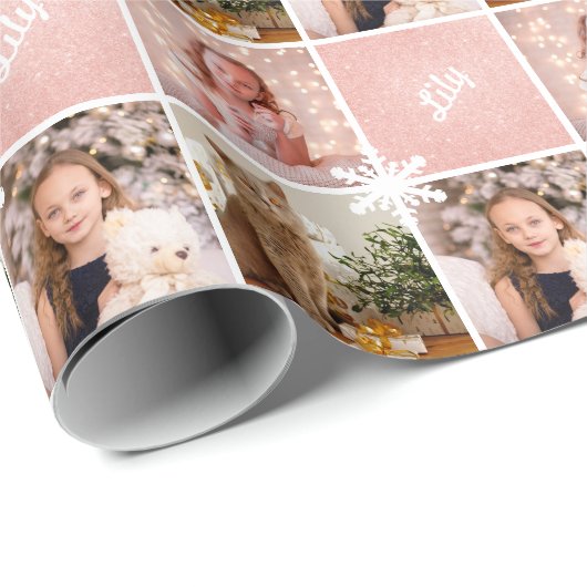 Aangepaste naam en foto-inkoute Roos Gold Glitter  Cadeaupapier (Rol Hoek)