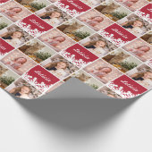 Aangepaste naam en foto-inkuiling Rood Witte sneeu Cadeaupapier (Hoek)