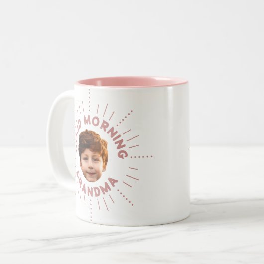 Aangepaste naam en foto - Retro-stijl, vol glimlac Tweekleurige Koffiemok (Voorkant links)