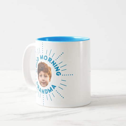 Aangepaste naam en foto - Retro-stijl, vol glimlac Tweekleurige Koffiemok (Voorkant links)