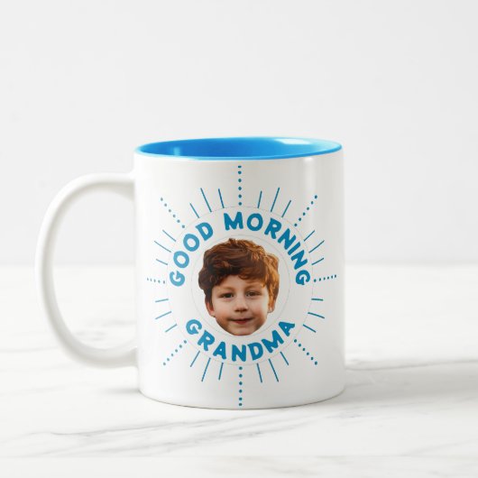 Aangepaste naam en foto - Retro-stijl, vol glimlac Tweekleurige Koffiemok (Links)