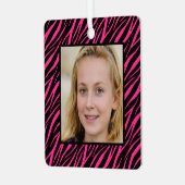 Aangepaste naam en foto roze Zebra kerst Metalen Ornament (Voorkant links)