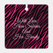Aangepaste naam en foto roze Zebra kerst Metalen Ornament (Achterkant)