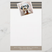 Aangepaste naam en foto van Preppy Grey Striped Pa Briefpapier (Voorkant)