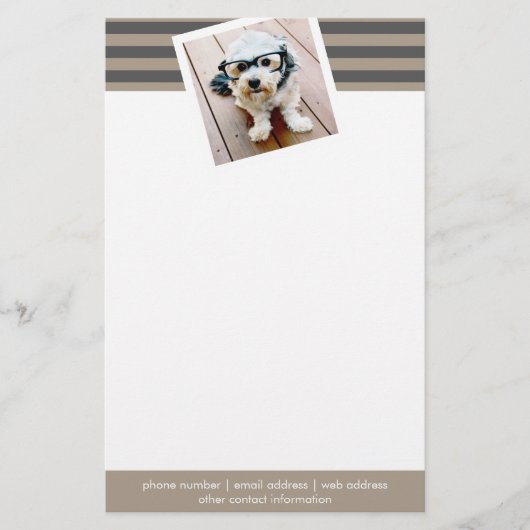 Aangepaste naam en foto van Preppy Grey Striped Pa Briefpapier (Voorkant)