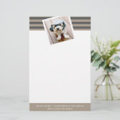 Aangepaste naam en foto van Preppy Grey Striped Pa Briefpapier (Staand voorkant)