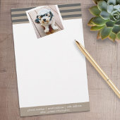 Aangepaste naam en foto van Preppy Grey Striped Pa Briefpapier