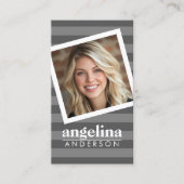 Aangepaste naam en foto van Preppy Grey Striped Pa Visitekaartje (Voorkant)