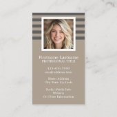 Aangepaste naam en foto van Preppy Grey Striped Pa Visitekaartje (Achterkant)