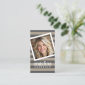 Aangepaste naam en foto van Preppy Grey Striped Pa Visitekaartje (Staand voorkant)